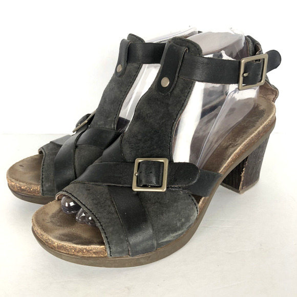 DANSKO Dominique T-Strap Suede Leather Heel Sandals Size EU 39 US 8.5-9 Black - Picture 2 of 11